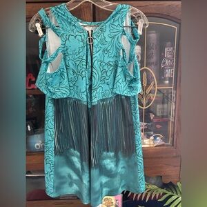 Teal Sleeveless top with zipper in front